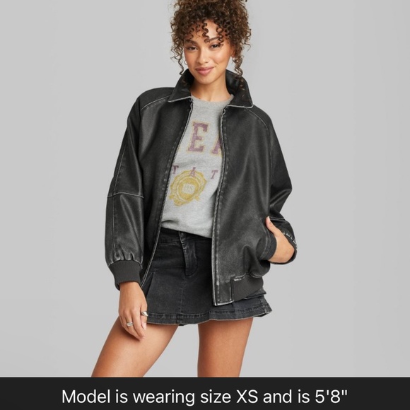 Wild Fable's Women's Distressed Faux Leather Bomber Jacket - Picture 13 of 16